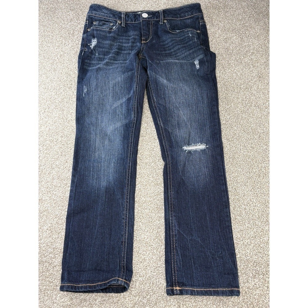 Aeropostale Bayla Skinny Capri Womens‎ 1/2 Dark Wash Distressed Stretch Denim - Picture 2 of 10